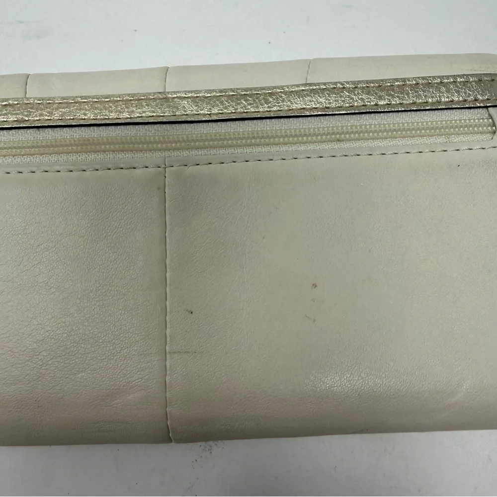 Coach Y2K Soho White with Gold Shimmer Leather Buckle Slim Envelope Wallet